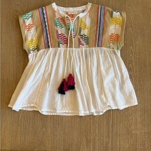 THML White Blouse with Multicolor Embroidery